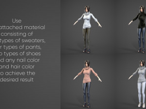 Female Woman Character Kenzie 35 Poses Mega Pack Modelo 3D