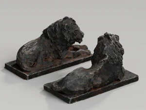 Two Lions Sculpture 3D Model