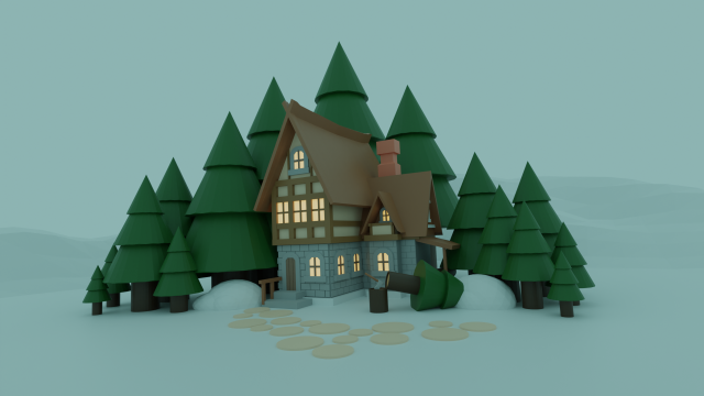 Medieval house with a landshave around 3D Модель .c4d .max .obj .3ds .fbx .stl .blend 