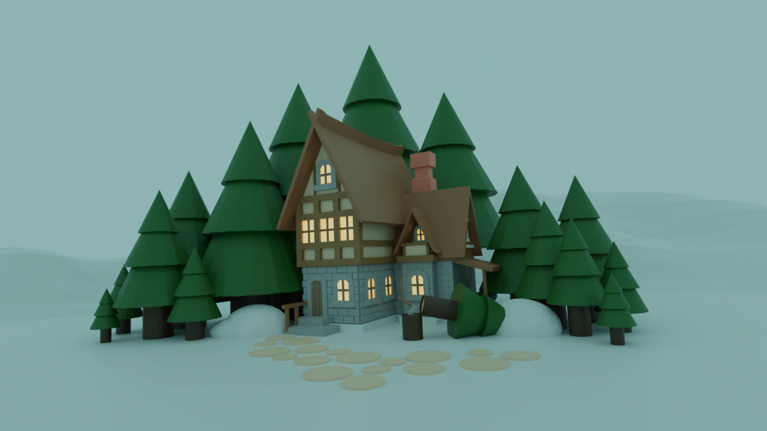 Medieval house with a landshave around 3D Model .c4d .max .obj .3ds .fbx .stl .blend 
