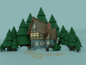 Medieval house with a landshave around 3D Модель