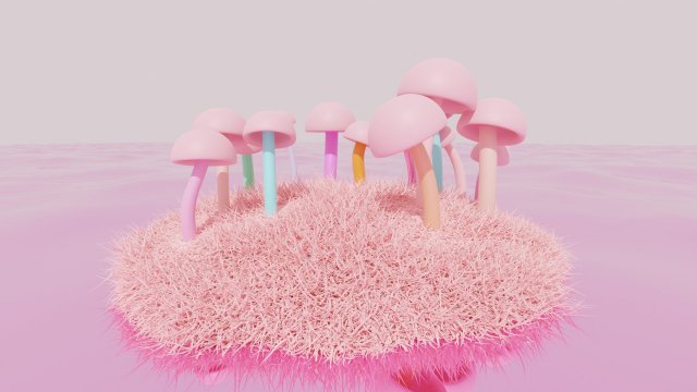 Island with mushrooms 3D Модель .c4d .max .obj .3ds .fbx .stl .blend 