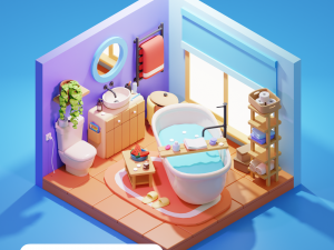 Isometric Stylized Cartoon Bathroom 34 items Pack Low-poly 3D मॉडल