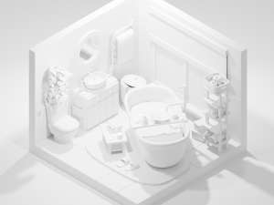 Isometric Stylized Cartoon Bathroom 34 items Pack Low-poly 3D Model
