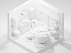 Isometric Stylized Cartoon Bathroom 34 items Pack Low-poly 3D Model