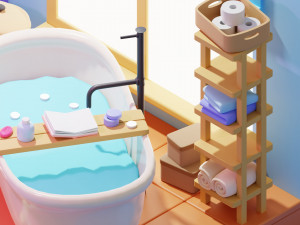 Isometric Stylized Cartoon Bathroom 34 items Pack Low-poly 3D Model