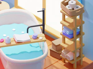 Isometric Stylized Cartoon Bathroom 34 items Pack Low-poly 3D Model
