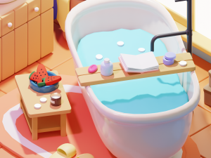 Isometric Stylized Cartoon Bathroom 34 items Pack Low-poly 3D Model