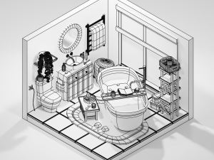 Isometric Stylized Cartoon Bathroom 34 items Pack Low-poly 3D Model