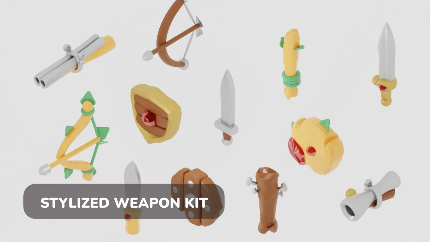 Medieval RPG Fantasy Stylized Weapons in Cartoon Style 12 items Low-poly 3D Model .c4d .max .obj .3ds .fbx .stl .blend