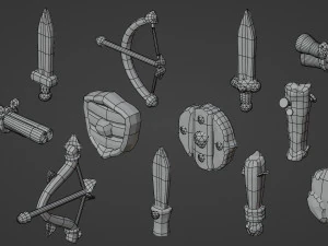 Medieval RPG Fantasy Stylized Weapons in Cartoon Style 12 items Low-poly 3D Model
