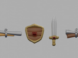 Medieval RPG Fantasy Stylized Weapons in Cartoon Style 12 items Low-poly Model 3D