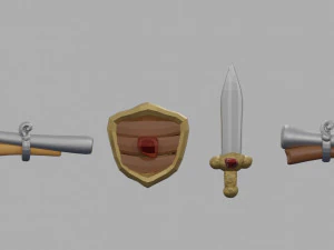 Medieval RPG Fantasy Stylized Weapons in Cartoon Style 12 items Low-poly 3D Model