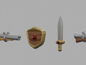 Medieval RPG Fantasy Stylized Weapons in Cartoon Style 12 items Low-poly Model 3D