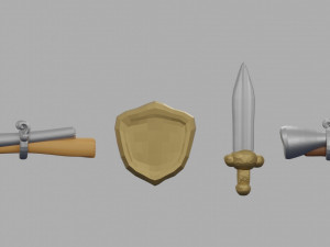 Medieval RPG Fantasy Stylized Weapons in Cartoon Style 12 items Low-poly Model 3D