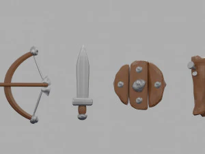 Medieval RPG Fantasy Stylized Weapons in Cartoon Style 12 items Low-poly 3D Model