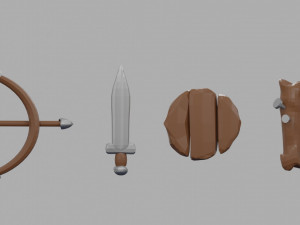 Medieval RPG Fantasy Stylized Weapons in Cartoon Style 12 items Low-poly Model 3D