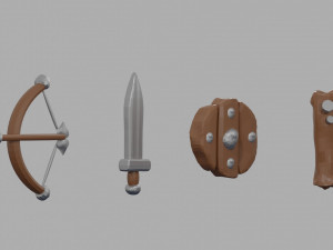 Medieval RPG Fantasy Stylized Weapons in Cartoon Style 12 items Low-poly Model 3D