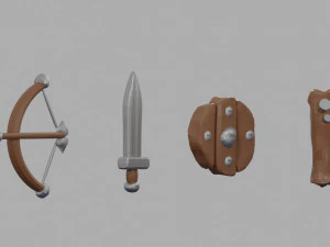 Medieval RPG Fantasy Stylized Weapons in Cartoon Style 12 items Low-poly 3D Model
