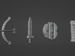 Medieval RPG Fantasy Stylized Weapons in Cartoon Style 12 items Low-poly Model 3D