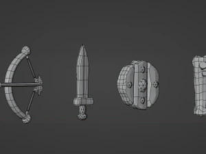 Medieval RPG Fantasy Stylized Weapons in Cartoon Style 12 items Low-poly 3D Model