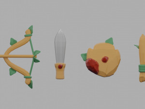 Medieval RPG Fantasy Stylized Weapons in Cartoon Style 12 items Low-poly Model 3D