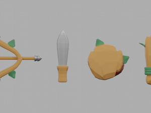 Medieval RPG Fantasy Stylized Weapons in Cartoon Style 12 items Low-poly Model 3D