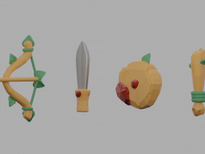 Medieval RPG Fantasy Stylized Weapons in Cartoon Style 12 items Low-poly Model 3D