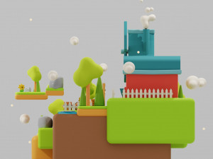 Stylized Land Platform Windmill Environment Game Ready Landscape Low-poly 3D Model