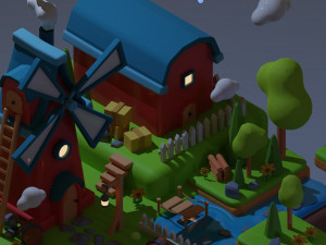 Stylized Land Platform Windmill Environment Game Ready Landscape Low-poly 3D Model