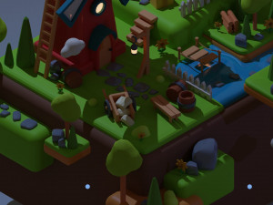 Stylized Land Platform Windmill Environment Game Ready Landscape Low-poly 3D Model