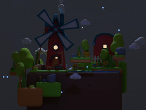 Stylized Land Platform Windmill Environment Game Ready Landscape Low-poly 3D Model