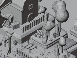 Stylized Land Platform Windmill Environment Game Ready Landscape Low-poly 3D Model