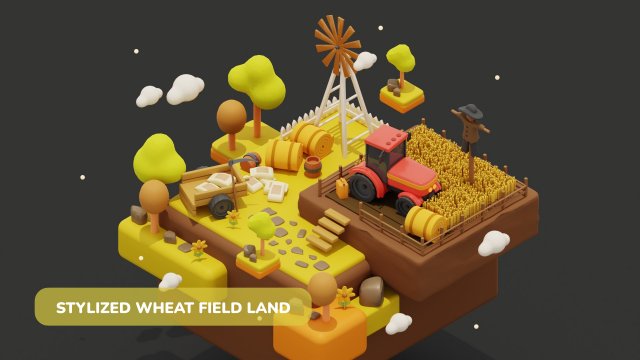 Stylized Wheat Field Environment pack Low-poly Modello 3D .c4d .max .obj .3ds .fbx .stl .blend 