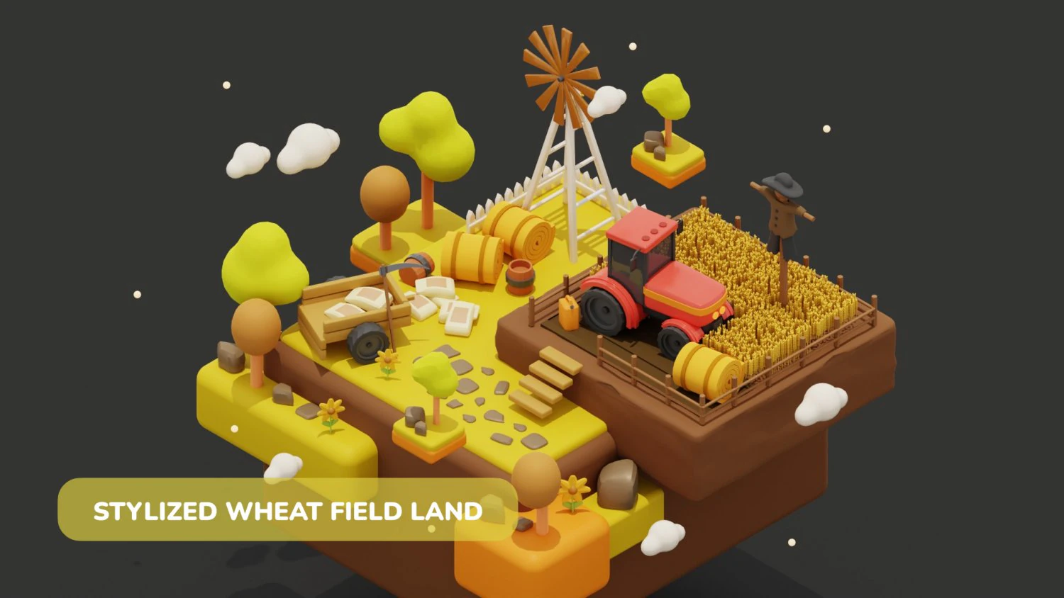 Stylized Wheat Field Environment pack Low-poly 3D Model .c4d .max .obj .3ds .fbx .stl .blend 