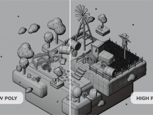 Stylized Wheat Field Environment pack Low-poly Modello 3D