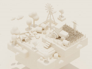 Stylized Wheat Field Environment pack Low-poly Modello 3D