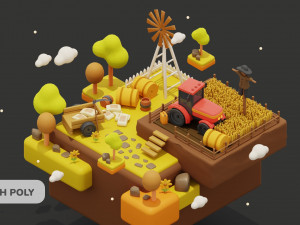 Stylized Wheat Field Environment pack Low-poly Modello 3D