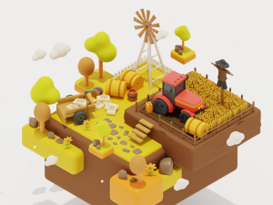 Stylized Wheat Field Environment pack Low-poly Modello 3D