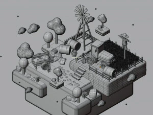 Stylized Wheat Field Environment pack Low-poly 3D Model