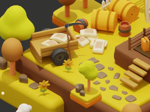 Stylized Wheat Field Environment pack Low-poly 3D Model