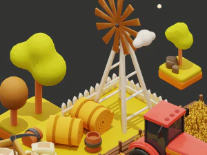 Stylized Wheat Field Environment pack Low-poly 3D Model