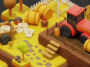 Stylized Wheat Field Environment pack Low-poly Modello 3D