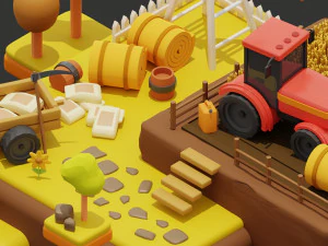 Stylized Wheat Field Environment pack Low-poly 3D Model