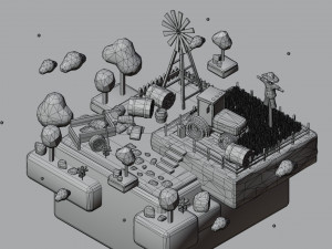 Stylized Wheat Field Environment pack Low-poly Modello 3D
