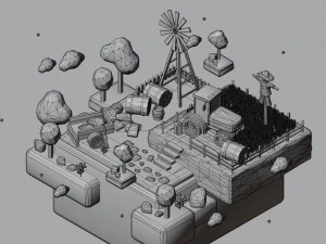 Stylized Wheat Field Environment pack Low-poly 3D Model