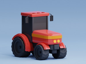 Stylized Cartoon Tractor low-poly 3D Model