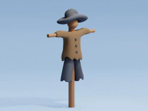 Stylized Cartoon Scarecrow Low-poly 3D Model