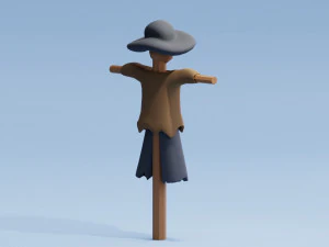 Stylized Cartoon Scarecrow Low-poly 3D Model