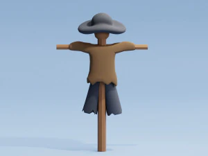 Stylized Cartoon Scarecrow Low-poly 3D Model